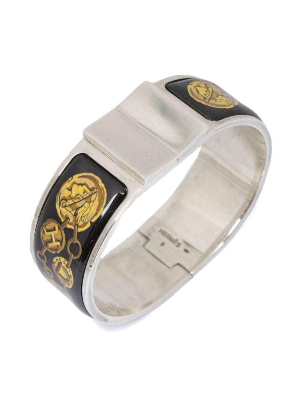 Hermes Loquet Enamel Bangle Black Gold Palladium Plated Bracelet
